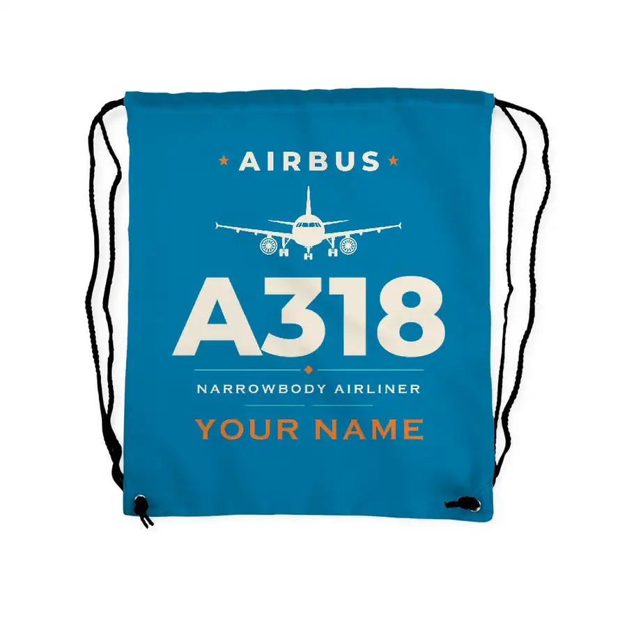 Airbus A318 - Drawstring Bag - Heritage + Name - Light Blue