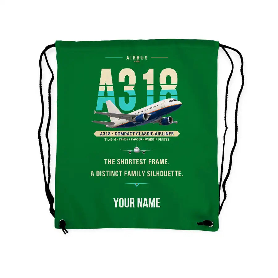 Airbus A318 - Drawstring Bag - Original + Name - Green