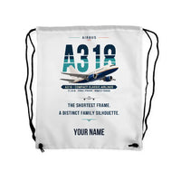Thumbnail for Airbus A318 - Drawstring Bag - Original + Name - White