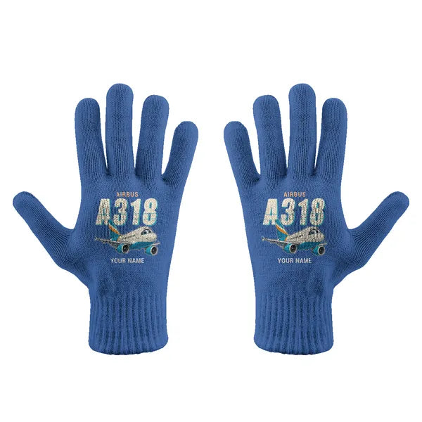 Airbus A318 - Gloves - Full - Cartoon + Name - Blue