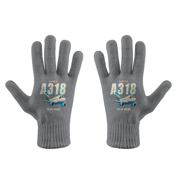 Airbus A318 - Gloves - Full - Cartoon + Name - Gray