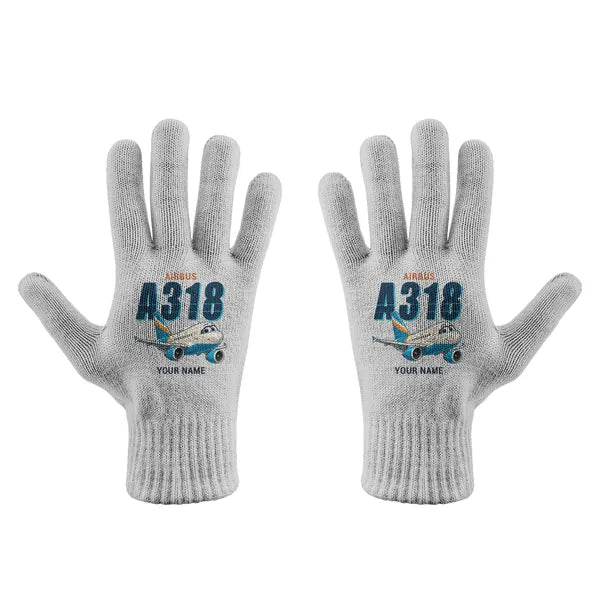 Airbus A318 - Gloves - Full - Cartoon + Name - Light Gray