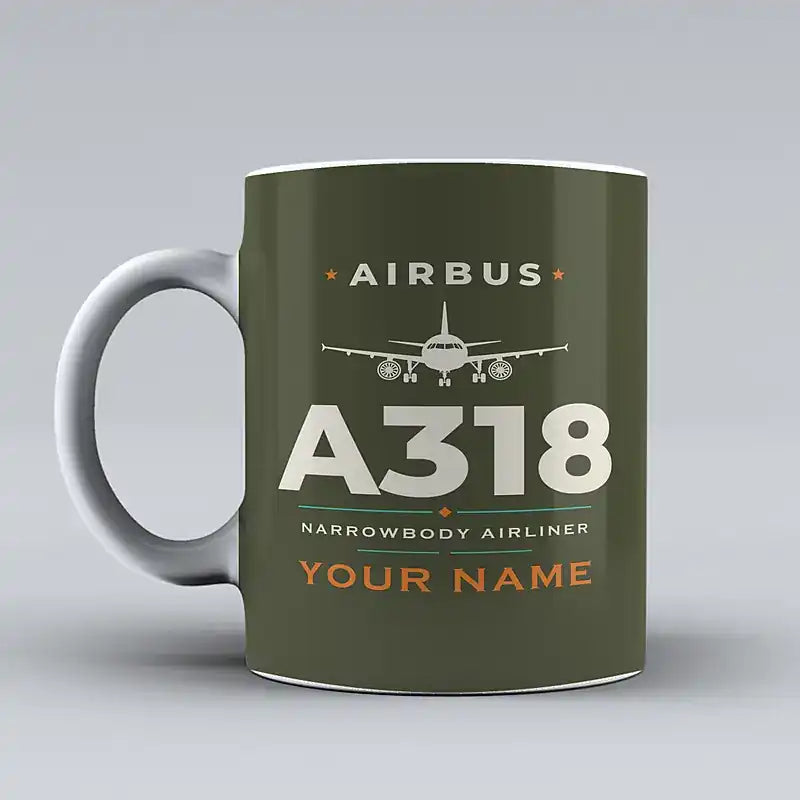 Airbus A318 - Heritage + Name - Mug - Green Army