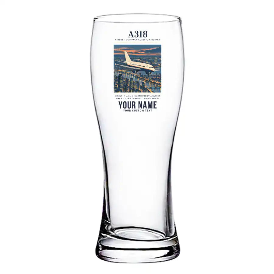 Airbus A318 - Poster + Name - Pilsner Beer Glass