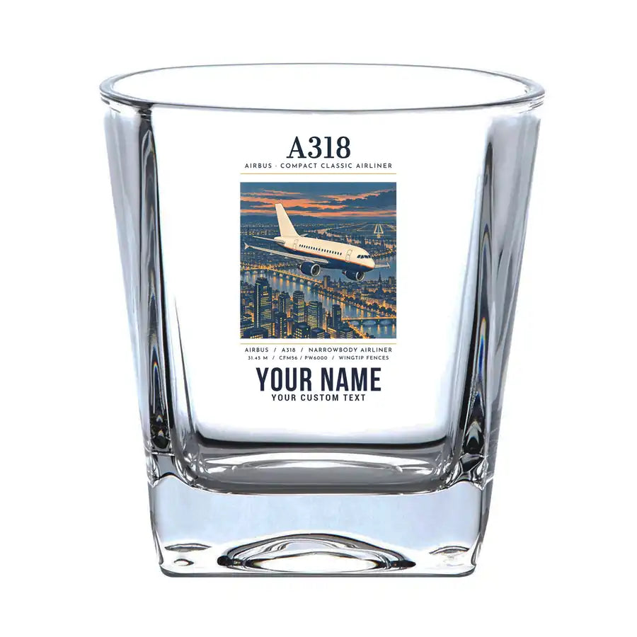 Airbus A318 - Poster + Name - Whiskey Glass
