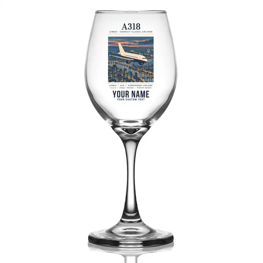 Airbus A318 - Poster + Name - Wine Glass