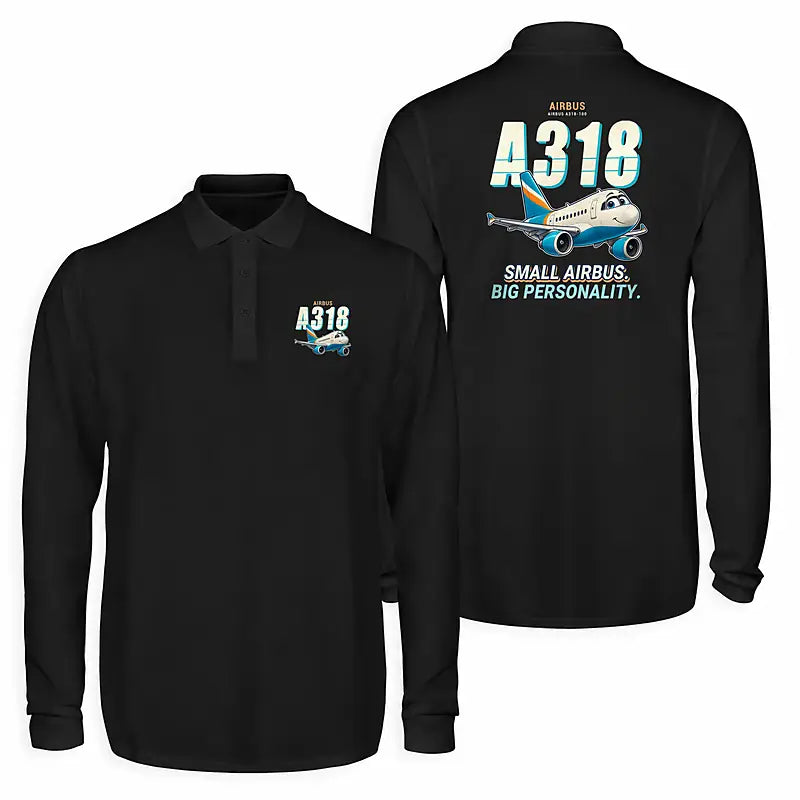 Airbus A318 Premium Polo T-Shirts - Cartoon - Long Sleeve - Black