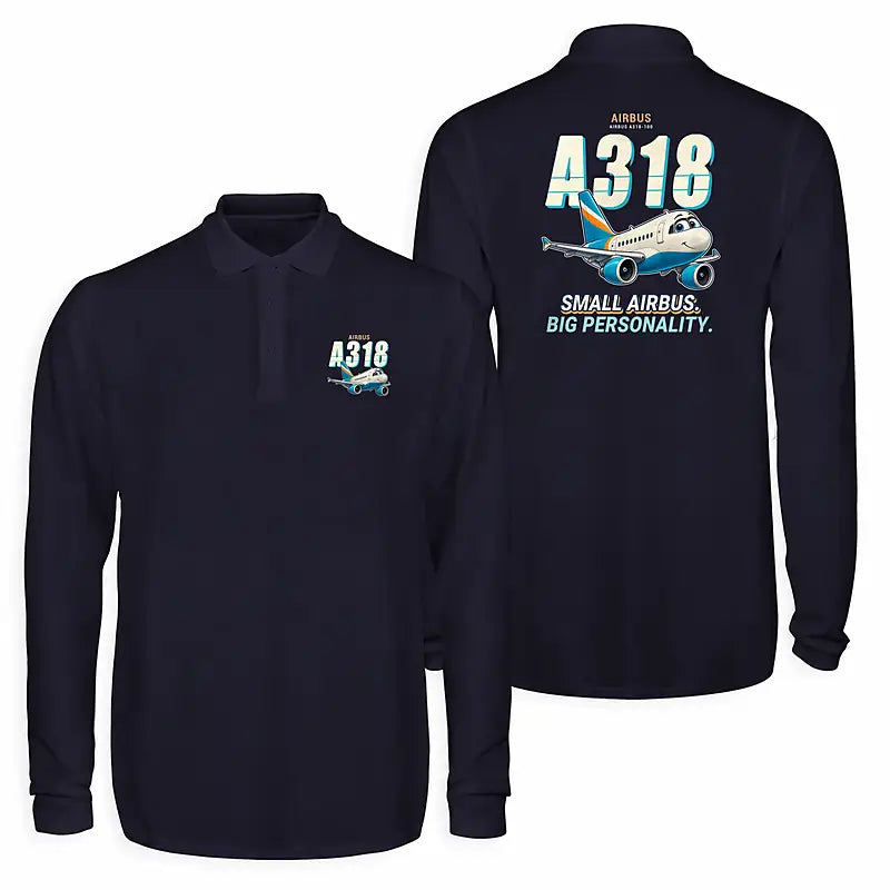 Airbus A318 Premium Polo T-Shirts - Cartoon - Long Sleeve - Dark Blue