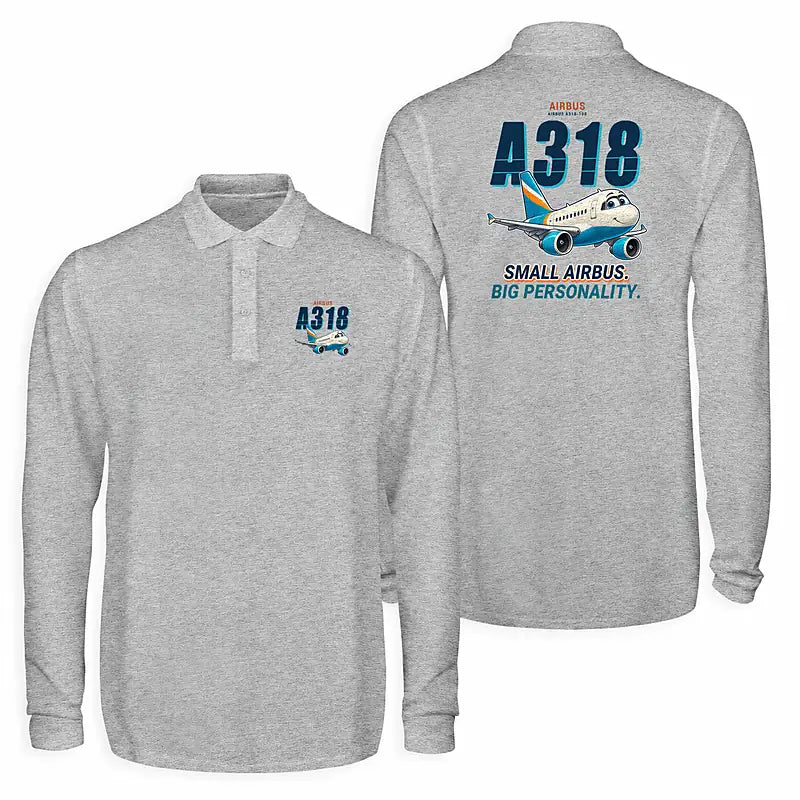 Airbus A318 Premium Polo T-Shirts - Cartoon - Long Sleeve - Gray