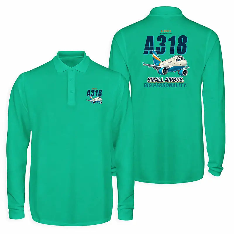 Airbus A318 Premium Polo T-Shirts - Cartoon - Long Sleeve - Green