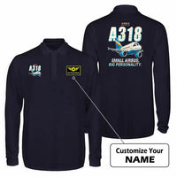 Thumbnail for Airbus A318 Premium Polo T-Shirts - Cartoon + Name - Long Sleeve - Dark Blue