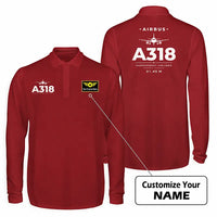 Thumbnail for Airbus A318 Premium Polo T-Shirts - Heritage + Name - Long Sleeve - Dark Red