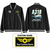 Thumbnail for Airbus A318 Stylish Jackets - Baseball Collar - Cartoon + Name - Black