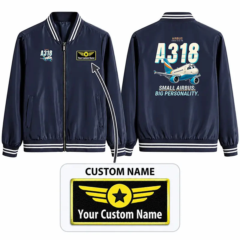 Airbus A318 Stylish Jackets - Baseball Collar - Cartoon + Name - Navy Blue