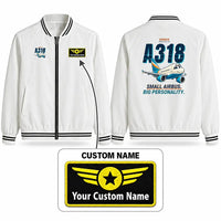 Thumbnail for Airbus A318 Stylish Jackets - Baseball Collar - Cartoon + Name - White