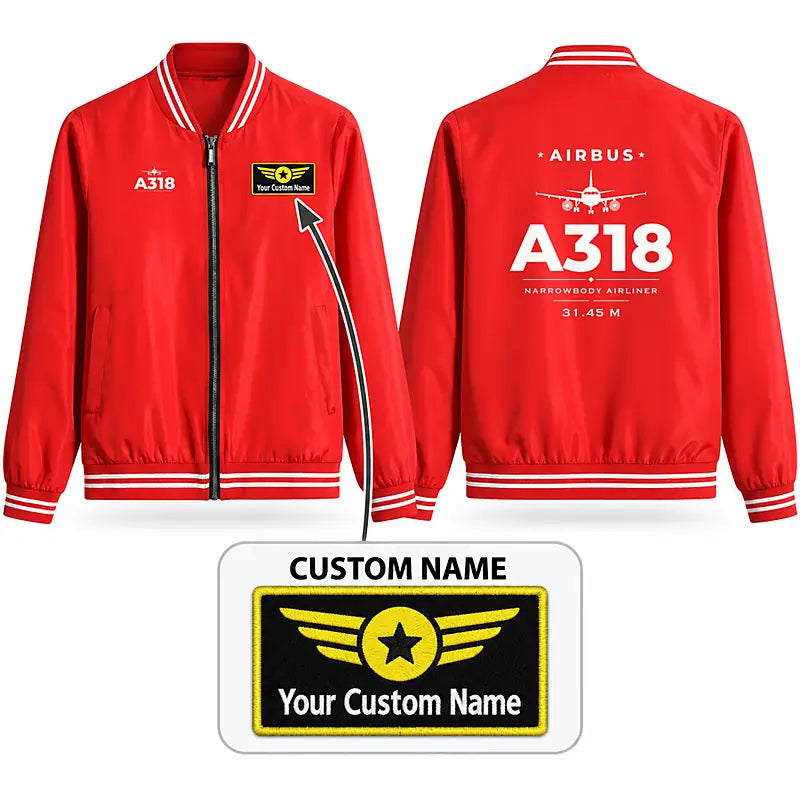 Airbus A318 Stylish Jackets - Baseball Collar - Heritage + Name - Red