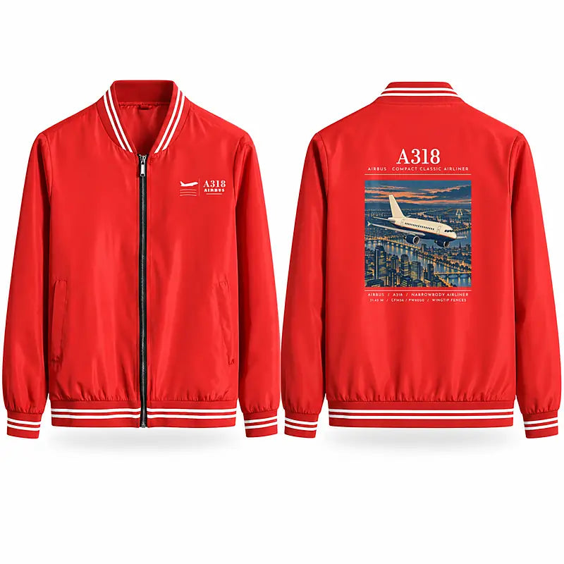 Airbus A318 Stylish Jackets - Baseball Collar - Poster - Red