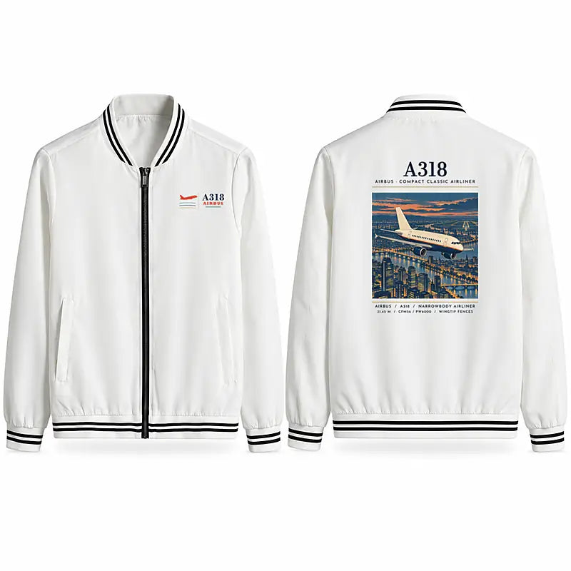 Airbus A318 Stylish Jackets - Baseball Collar - Poster - White