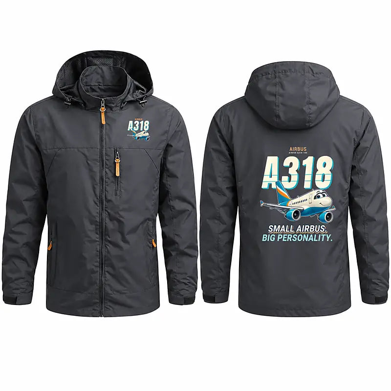 Airbus A318 Stylish Jackets - Hooded Windbreaker - Cartoon - Charcoal