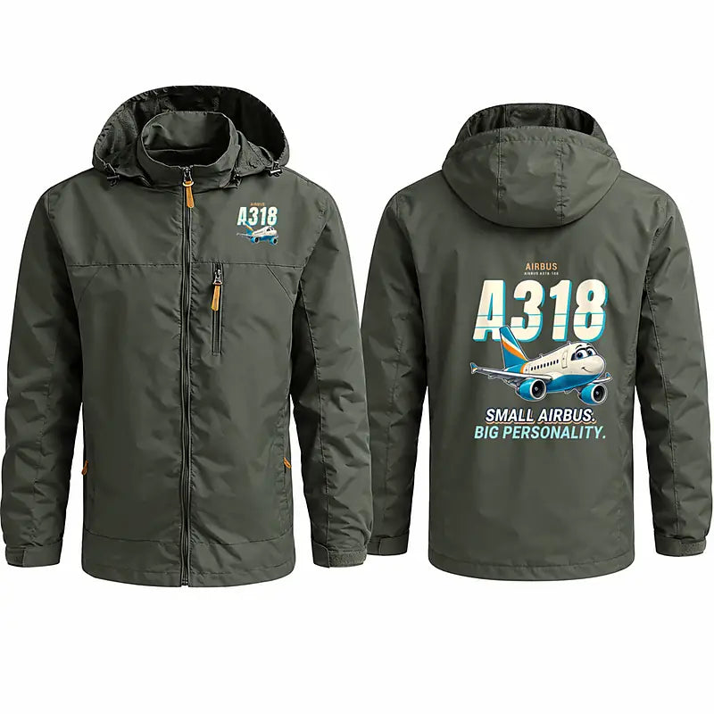 Airbus A318 Stylish Jackets - Hooded Windbreaker - Cartoon - Olive Green