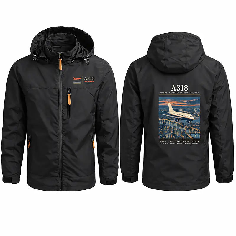 Airbus A318 Stylish Jackets - Hooded Windbreaker - Poster - Black