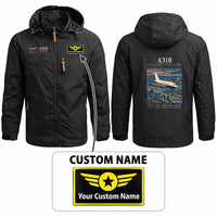Thumbnail for Airbus A318 Stylish Jackets - Hooded Windbreaker - Poster + Name - Black