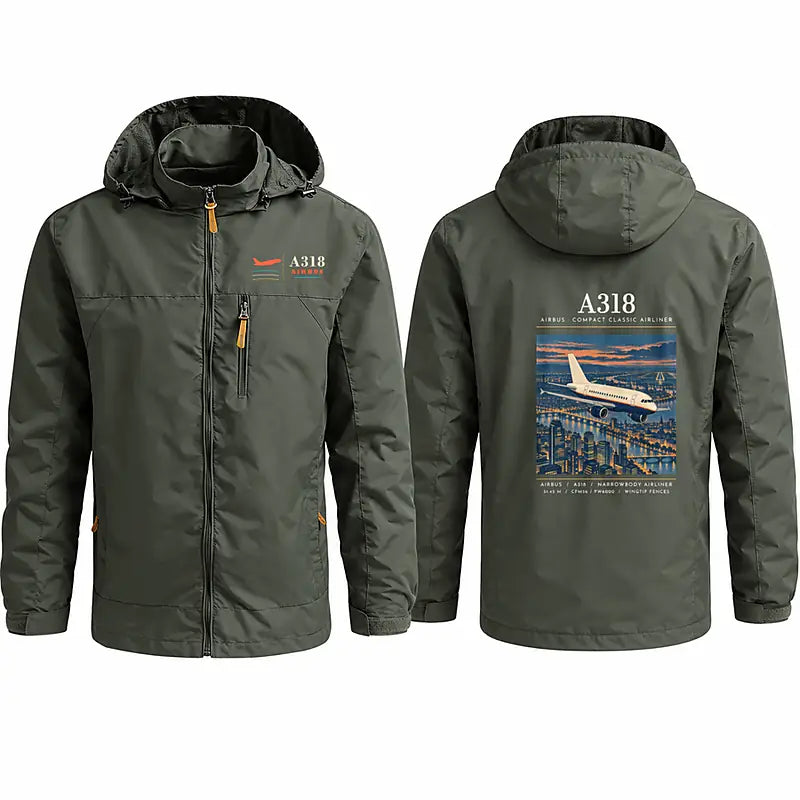 Airbus A318 Stylish Jackets - Hooded Windbreaker - Poster - Olive Green