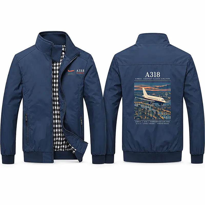 Airbus A318 Stylish Jackets - Stand Collar - Poster - Navy Blue