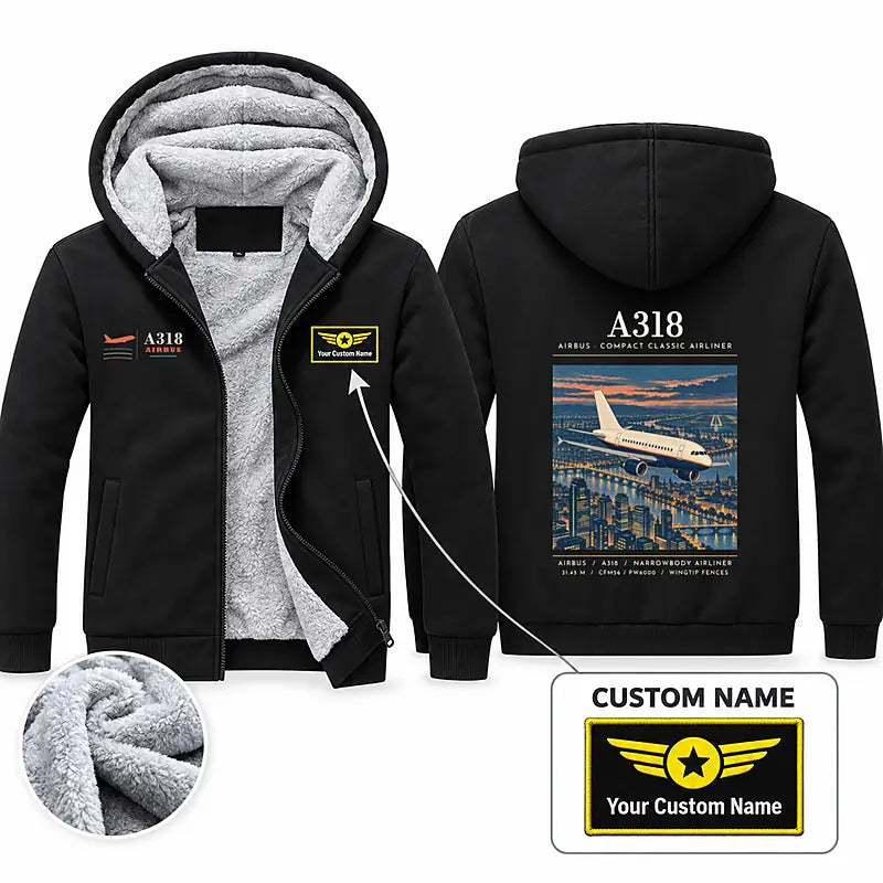 Airbus A318 Zipped Sweatshirts - Poster + Name - Black