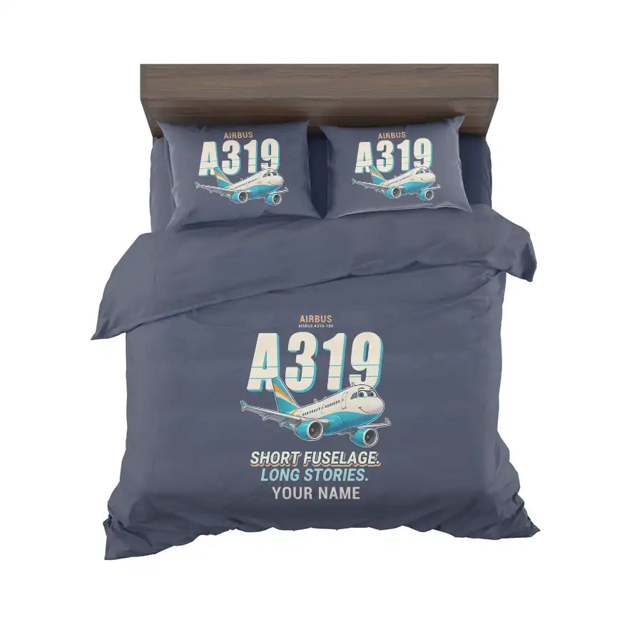 Airbus A319ceo - Cartoon + Name - Bedding Set - Navy Blue