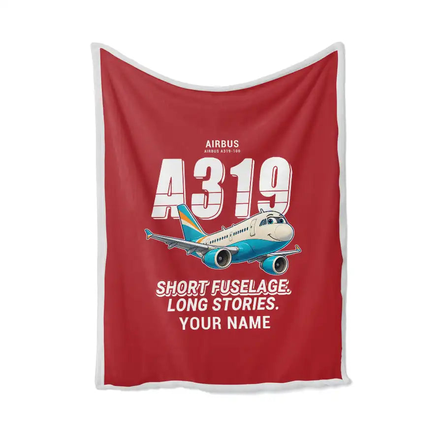 Airbus A319ceo - Cartoon + Name - Blanket - Red