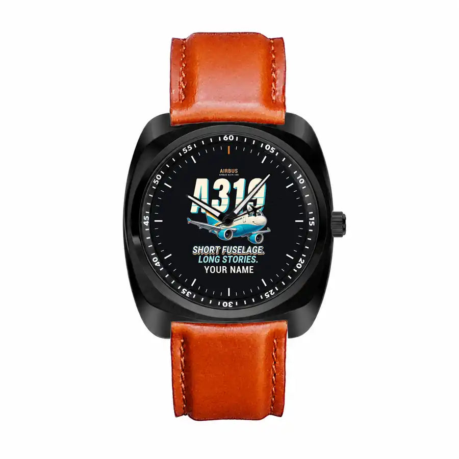 Airbus A319ceo - Cartoon + Name - Luxury Cushion - Black and Light Brown Strap