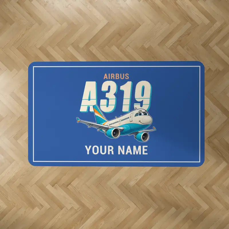 Airbus A319ceo - Cartoon + Name - Rectangle Carpet - Blue
