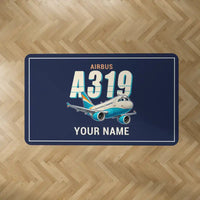 Thumbnail for Airbus A319ceo - Cartoon + Name - Rectangle Carpet - Dark Blue