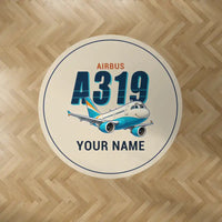 Thumbnail for Airbus A319ceo - Cartoon + Name - Round Carpet - Beige