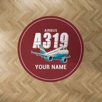 Thumbnail for Airbus A319ceo - Cartoon + Name - Round Carpet - Dark Red