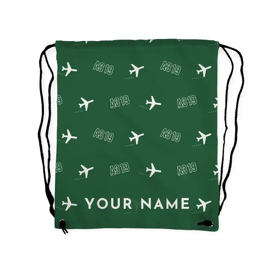 Airbus A319ceo - Drawstring Bag - 3D Pattern + Name - Green