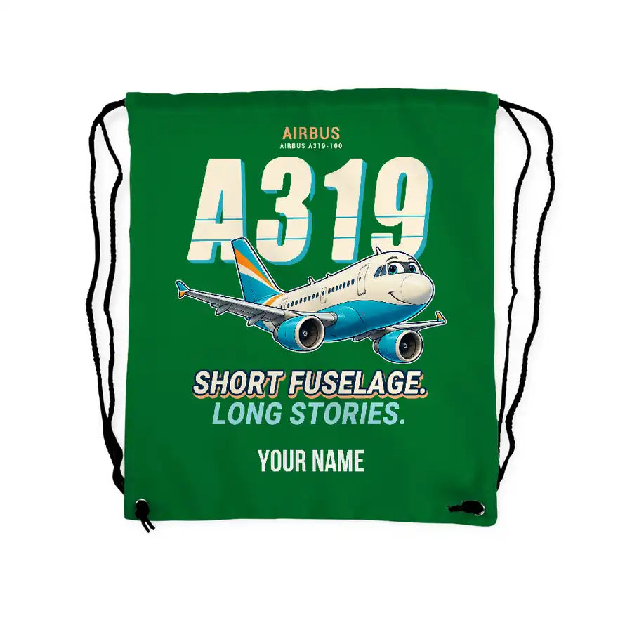 Airbus A319ceo - Drawstring Bag - Cartoon + Name - Green