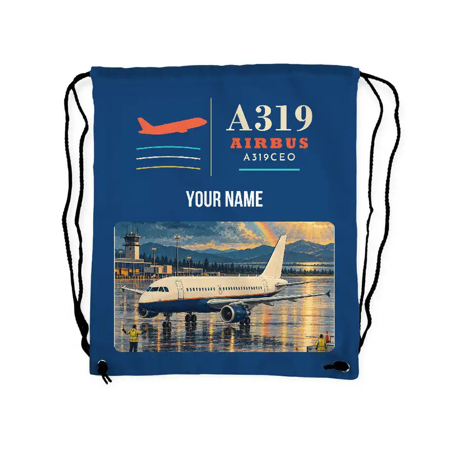 Airbus A319ceo - Drawstring Bag - Classic + Name - Blue