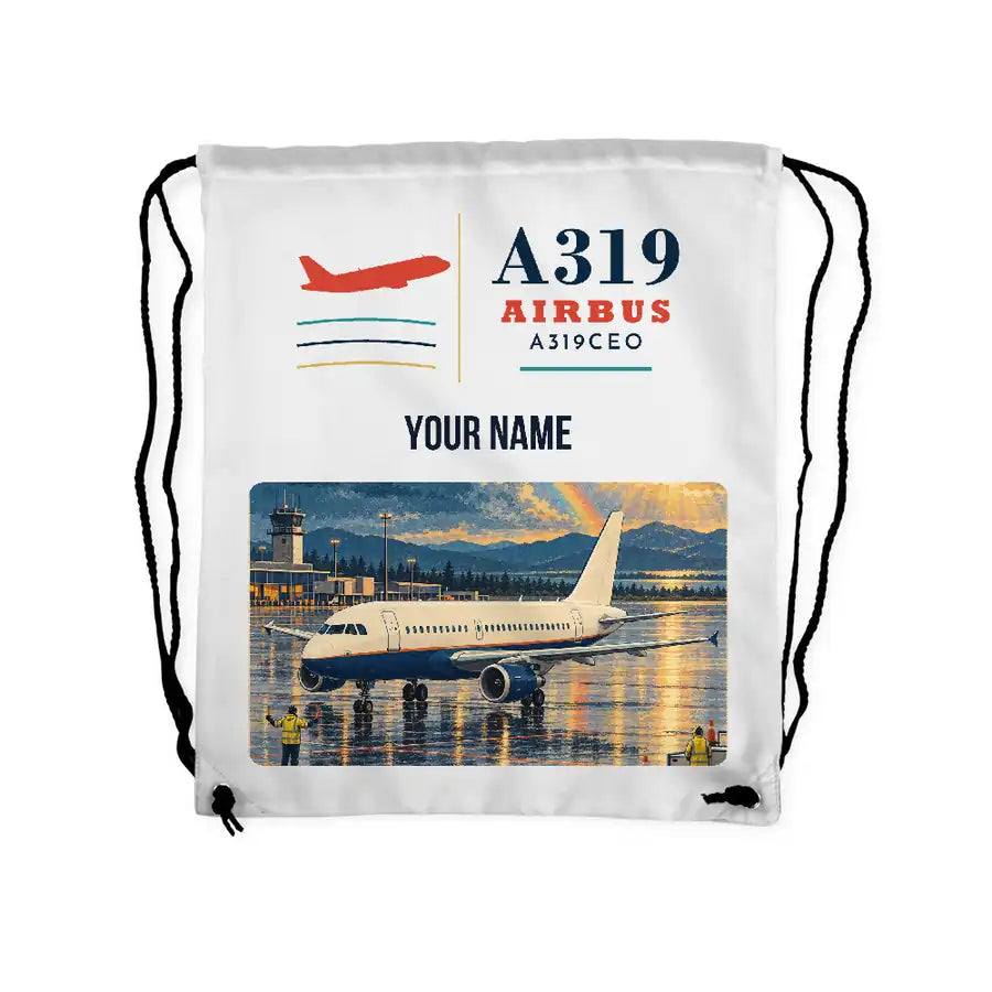 Airbus A319ceo - Drawstring Bag - Classic + Name - White
