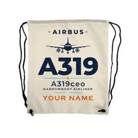 Thumbnail for Airbus A319ceo - Drawstring Bag - Heritage + Name - Beige