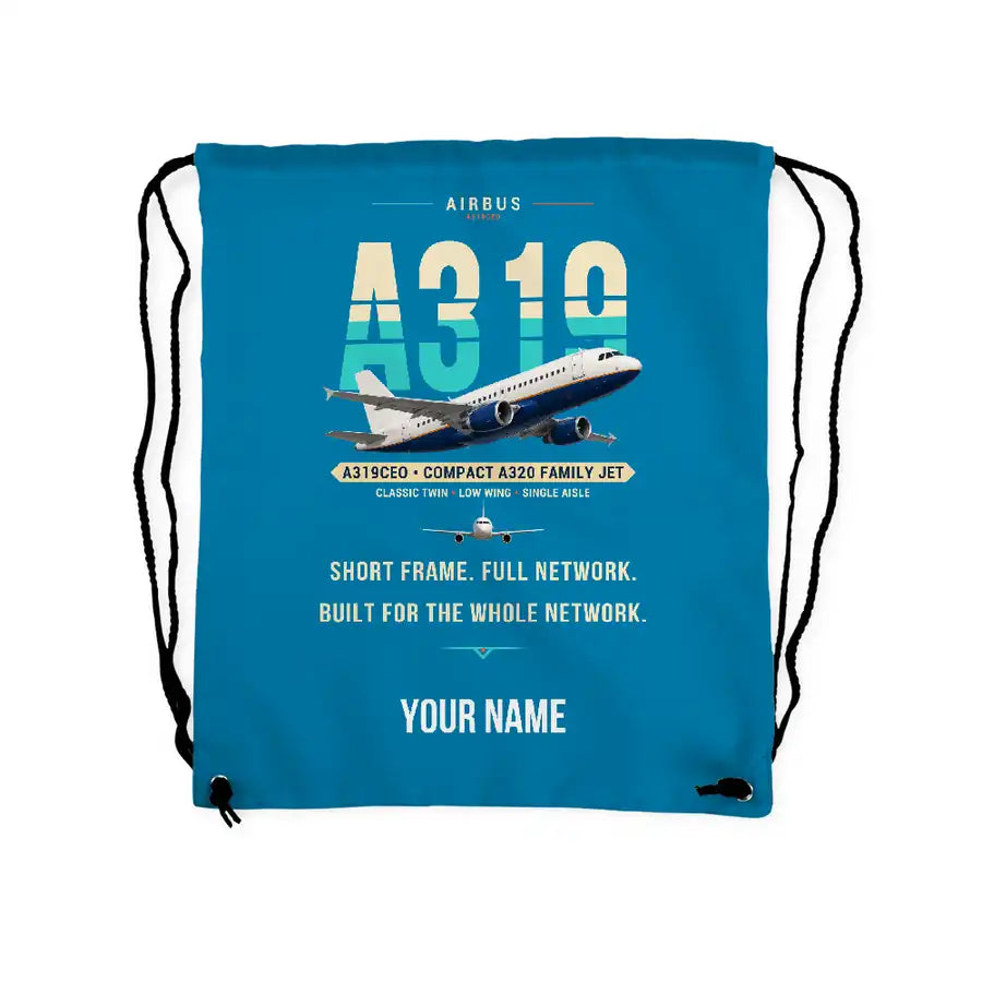Airbus A319ceo - Drawstring Bag - Original + Name - Light Blue