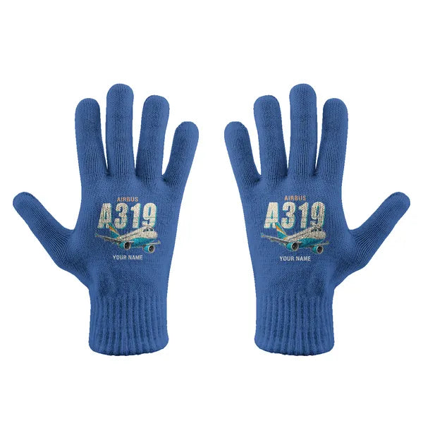 Airbus A319ceo - Gloves - Full - Cartoon + Name - Blue