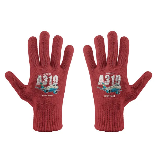 Airbus A319ceo - Gloves - Full - Cartoon + Name - Red