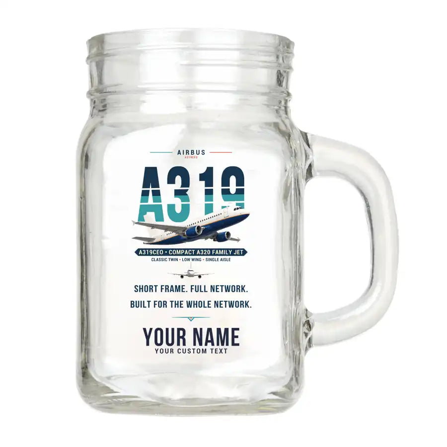Airbus A319ceo - Original + Name - Cocktail Glass (Mason Jar)