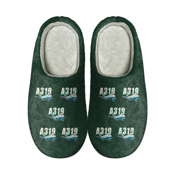 Airbus A319ceo - Slippers - Cotton - Cartoon Pattern - Dark Green