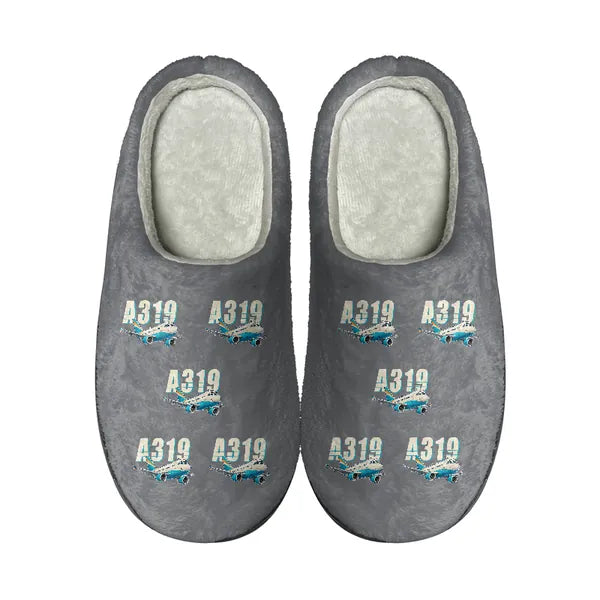 Airbus A319ceo - Slippers - Cotton - Cartoon Pattern - Gray