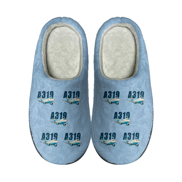 Airbus A319ceo - Slippers - Cotton - Cartoon Pattern - Light Blue