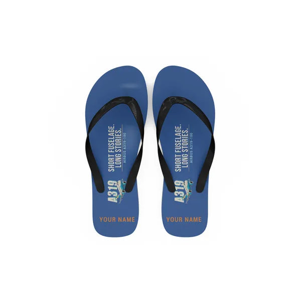 Airbus A319ceo - Slippers - Flip Flops - Cartoon + Name - Blue
