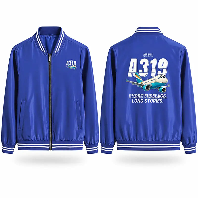 Airbus A319ceo Stylish Jackets - Baseball Collar - Cartoon - Royal Blue